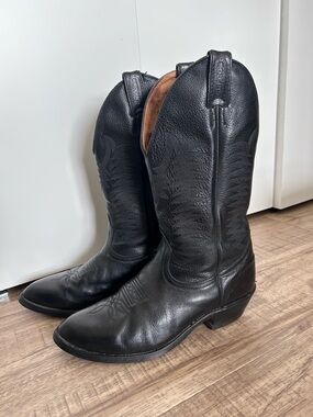 Boulet mens western Classic Black Leather Cowboy Boots farm country rodeo